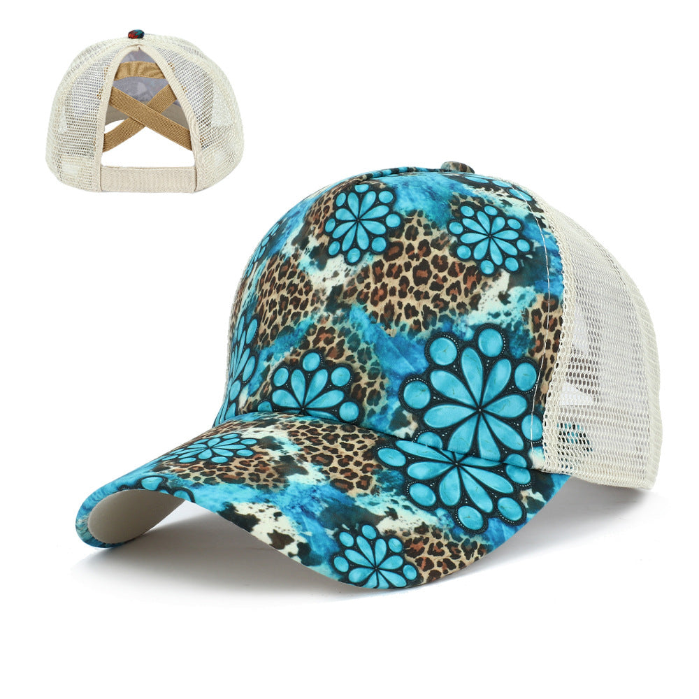 Wholesale  Western style Cross Ponytail Print Baseball Cap Peaked Cap